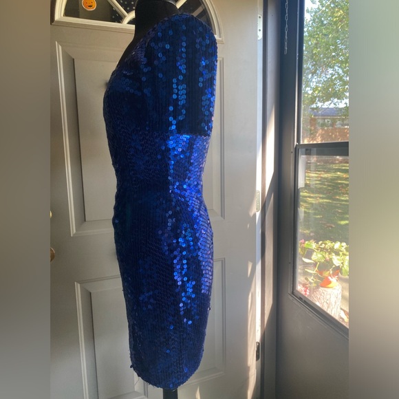 Vintage 90s Niteline Della Roufogali blue sequined  cocktail dress, size 6 - Picture 8 of 16